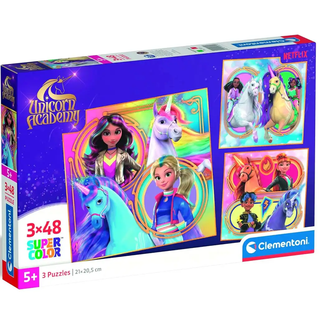 Unicorn Akademija 3x48-delni Supercolor puzzle - Clementoni