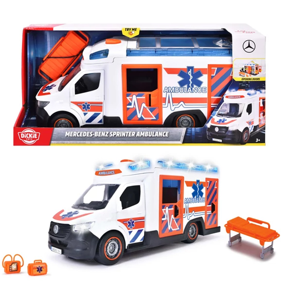 Mercedes-Benz Sprinter Ambulance malenkost s svetlobo in zvokom 35cm - Dickie Toys slika 1