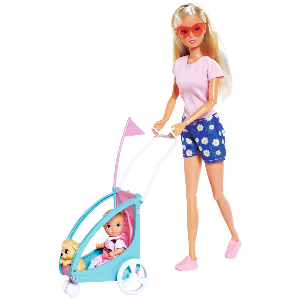 Steffi Love: Kolesarska Steffi punčka z otroškim prikolico - Simba Toys slika 2