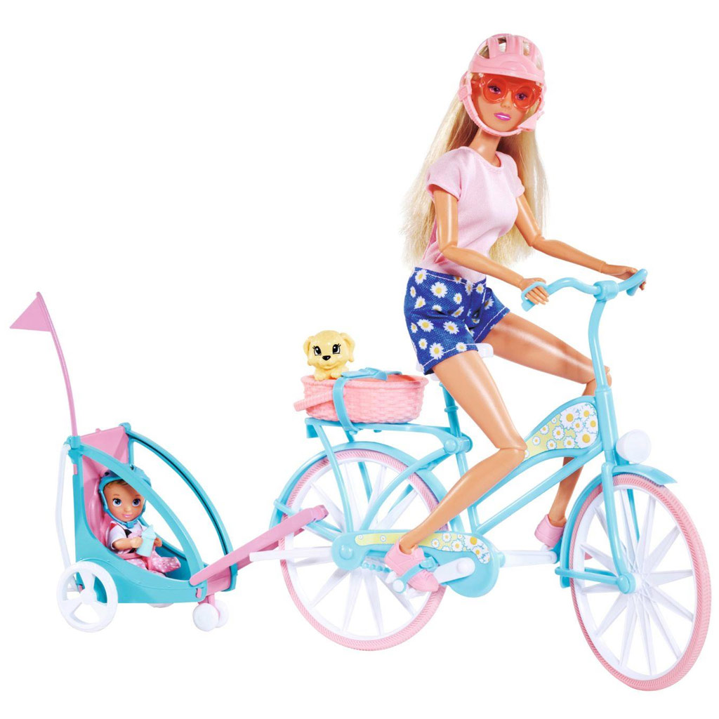 Steffi Love: Kolesarska Steffi punčka z otroškim prikolico - Simba Toys slika 5