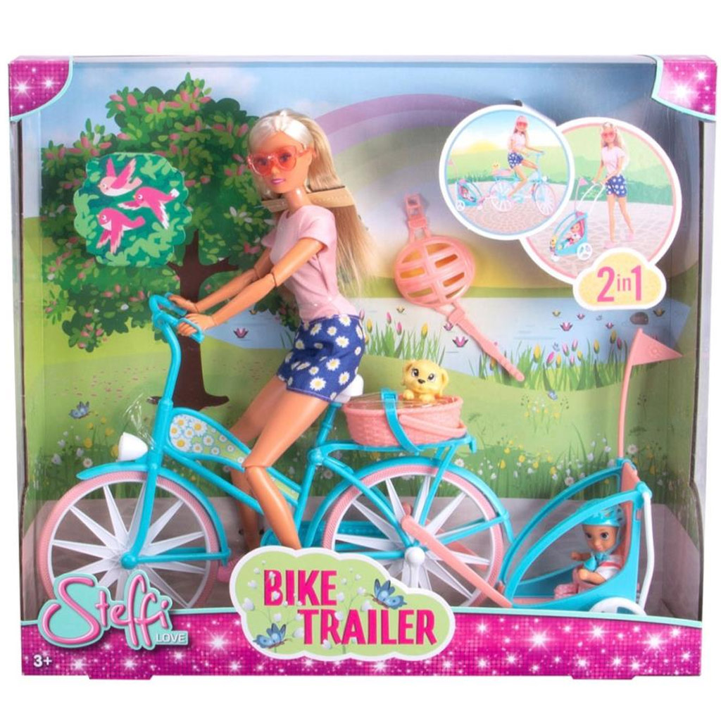 Steffi Love: Kolesarska Steffi punčka z otroškim prikolico - Simba Toys slika 1