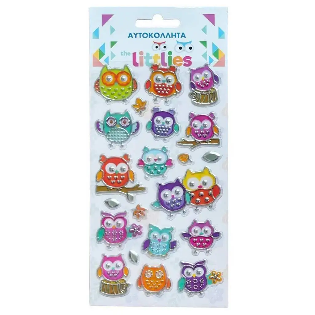 The Littlies: Sova vzor 3D pufasta nalepka set 10x22cm na listu slika 1