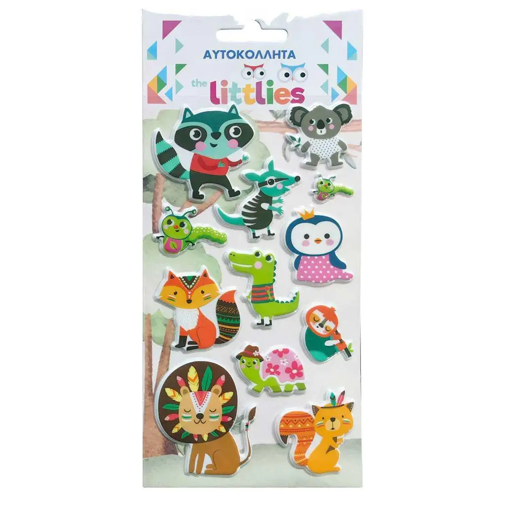 The Littlies: Živalski 3D pufi nalepkasti set 10x22cm na listu slika 1