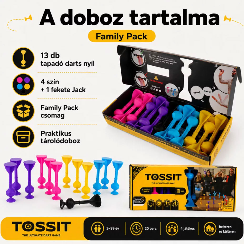 Tossit družinski paket – Roza, Lila, Modra, Rumena z lepilnimi kroglami družabna igra slika 2