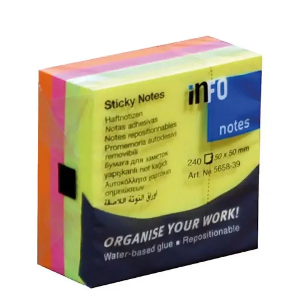 240-listni blok samolepilnih lističev 50x50mm v fosforescentnih barvah slika 1