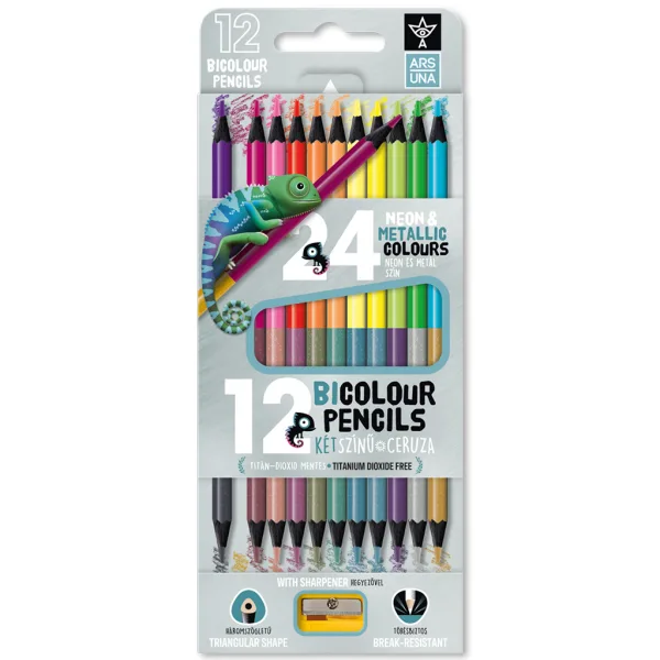 Ars Una: 12/24-delni neonsko-kovinski bicolor, trikotni set barvic s šilčkom slika 1