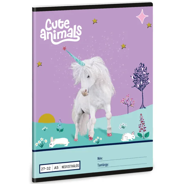 Ars Una: Zvezek s karirastimi listi A/5 27-32 z motivom samoroga Cute Animals slika 1
