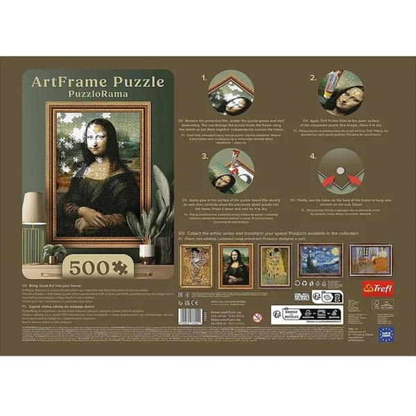 ArtFrame: Leonardo da Vinci - Mona Lisa, 500-delna sestavljanka z okvirjem - Trefl slika 3