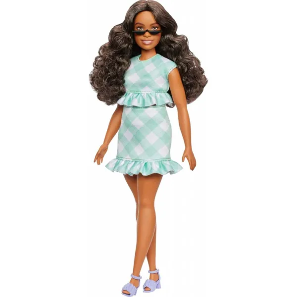 Barbie: Modna lutka Fashionista v zeleno-beli karirani obleki - Mattel slika 2