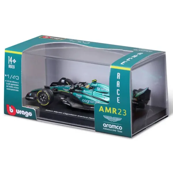 Bburago: Aston Martin AMR23 F1 dirkalnik kovinski avtomodel 1/43 (Fernando Alonso #14, različica s čelado) slika 5