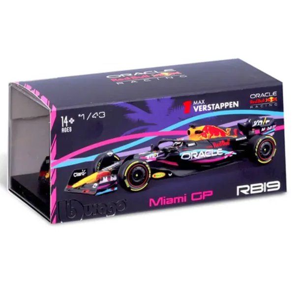 Bburago: Red Bull RB19 F1 dirkalnik kovinski avtomodel 1/43 (Max Verstappen #1, posebna izdaja Miami GP, s čelado) slika 4