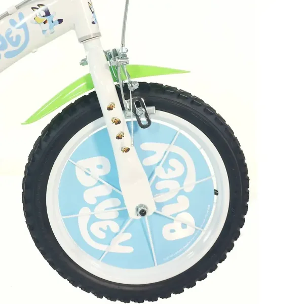Bluey 14” otroško kolo s držalom za bidon in pomožnimi kolesci v beli-modro-zeleni barvi – kolo Dino Bikes slika 4