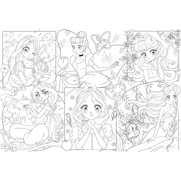 Disney Princeske – Manga čarovnija 2 v 1, 250-delni puzzle in pobarvanka 50x35 cm – Lisciani slika 3