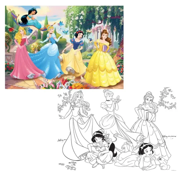 Disney Princeske 2 v 1, 108-delni puzzle in pobarvanka 70x50 cm – Lisciani slika 2