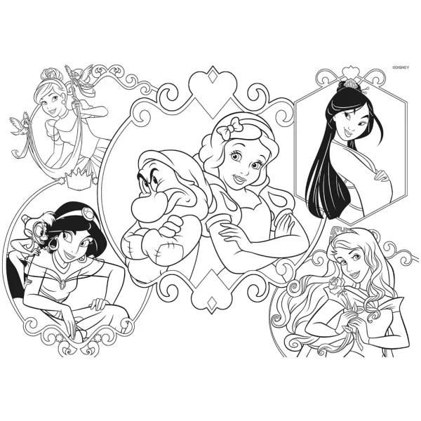 Disney Princeske 2 v 1, 2x24-delni maxi puzzle in pobarvanka - Lisciani slika 4