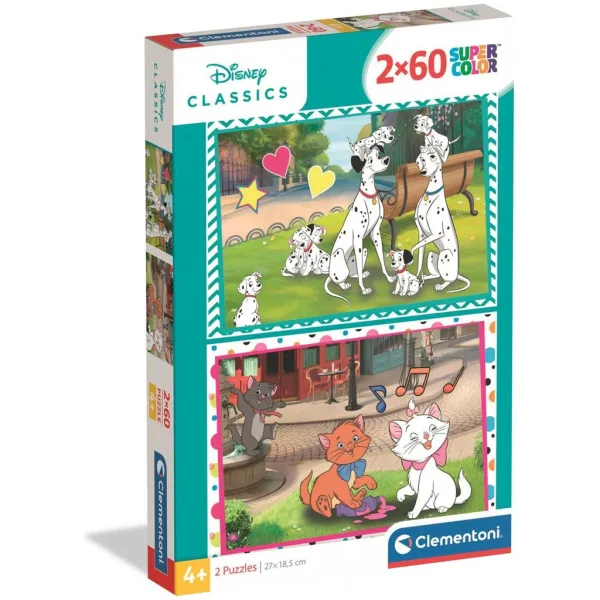 Disney klasiki: 101 dalmatincev in Mačji aristokrati, 2x60-delne Supercolor sestavljanke - Clementoni slika 1