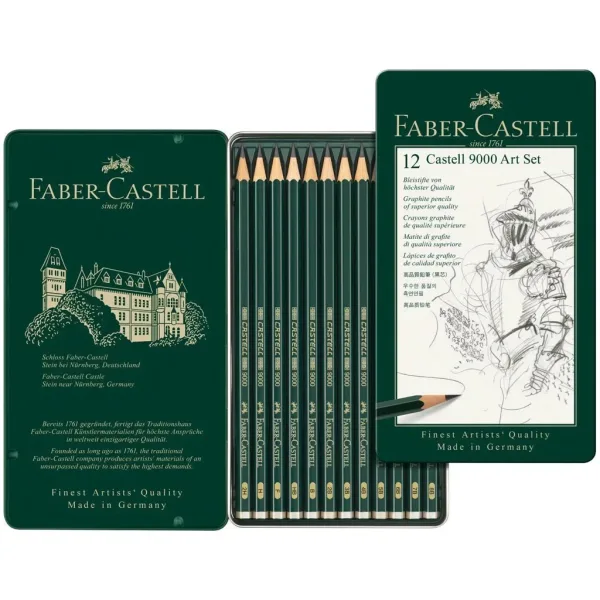 Faber-Castell: Castell 9000 grafitni svinčnik, set 12 kosov v kovinski škatli slika 2