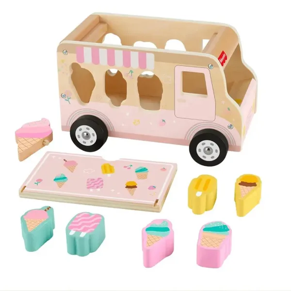 Fisher-Price: Wood Leseni Sladoledni Voziček za Razvrščanje Oblik - Mattel slika 2