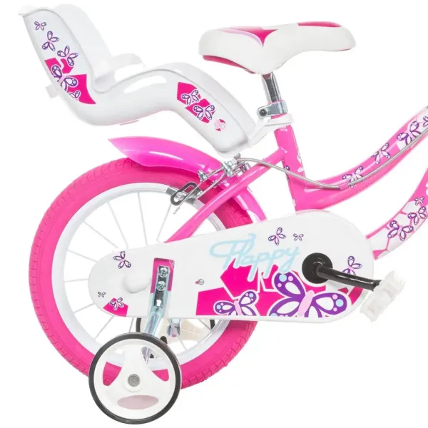 Flappy 16” otroško kolo s košarico in sedežem za lutko v roza-beli barvi – Dino Bikes kolo slika 2
