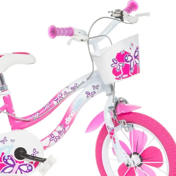 Flappy 16” otroško kolo s košarico in sedežem za lutko v roza-beli barvi – Dino Bikes kolo slika 3