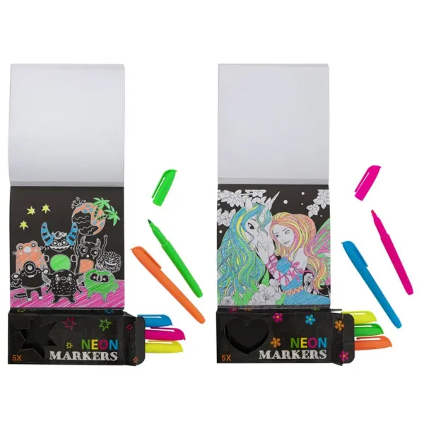 Grafix Neon 40-listni komplet za barvanje s 5 flomastri slika 3
