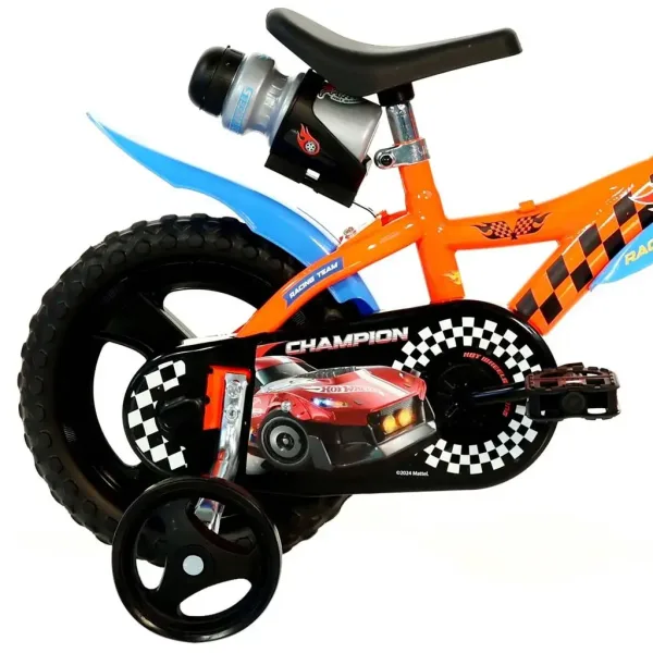 Hot Wheels 12” otroško kolo s držalom za plastenko in pomožnimi kolesi v oranžno-črni barvi – Dino Bikes kolo slika 2
