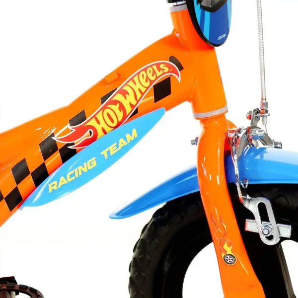 Hot Wheels 12” otroško kolo s držalom za plastenko in pomožnimi kolesi v oranžno-črni barvi – Dino Bikes kolo slika 4