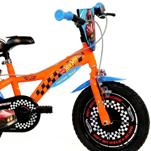 Hot Wheels 14 otroško kolo s držalom za bidon in pomožnimi kolesci v oranžno-črni barvi – Dino Bikes kolo slika 3