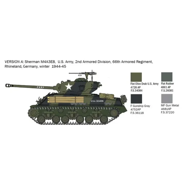 Italeri 1/56 M4A3E8 Sherman Fury tank maketa slika 3