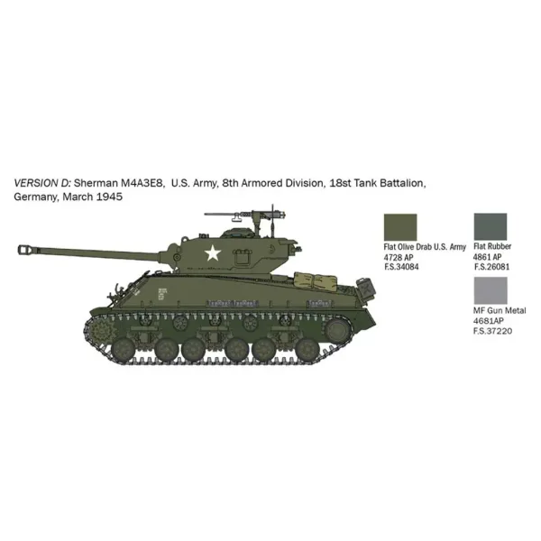 Italeri 1/56 M4A3E8 Sherman Fury tank maketa slika 4
