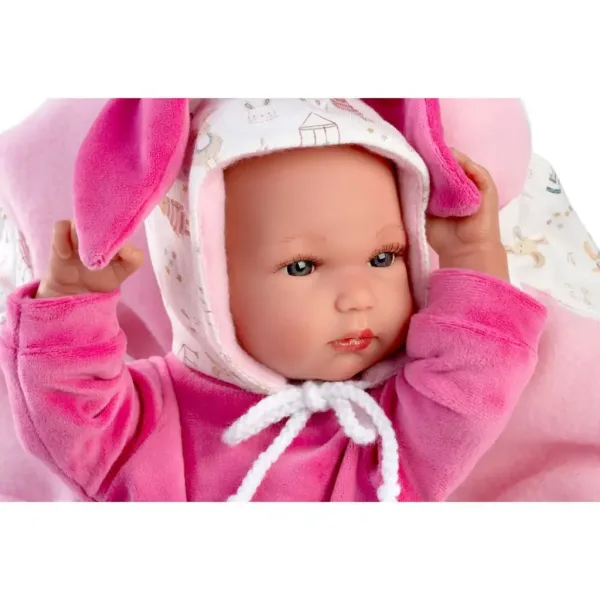 Llorens: Bimba novorojenček z roza zajčjo nosilko 35 cm slika 2