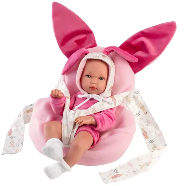Llorens: Bimba novorojenček z roza zajčjo nosilko 35 cm slika 3