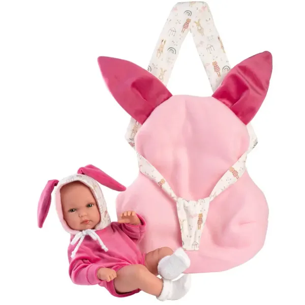 Llorens: Bimba novorojenček z roza zajčjo nosilko 35 cm slika 4