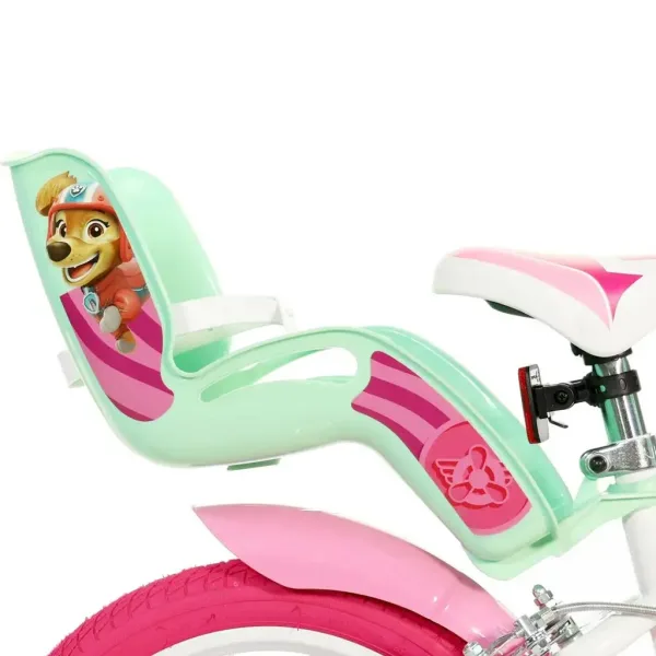 Paw Patrol Skye 14” otroško kolo s košarico in sedežem za punčko v roza-menta zeleni barvi – Dino Bikes kolo slika 2