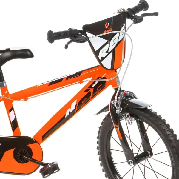 R88 16” otroško kolo s držalom za bidon in pomožnimi kolesi v oranžno-črni barvi – kolo Dino Bikes slika 3