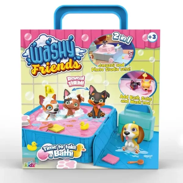 Washy Friends: Color Reveal plavalni 3 psički figurice z jacuzzijem in dodatki slika 1