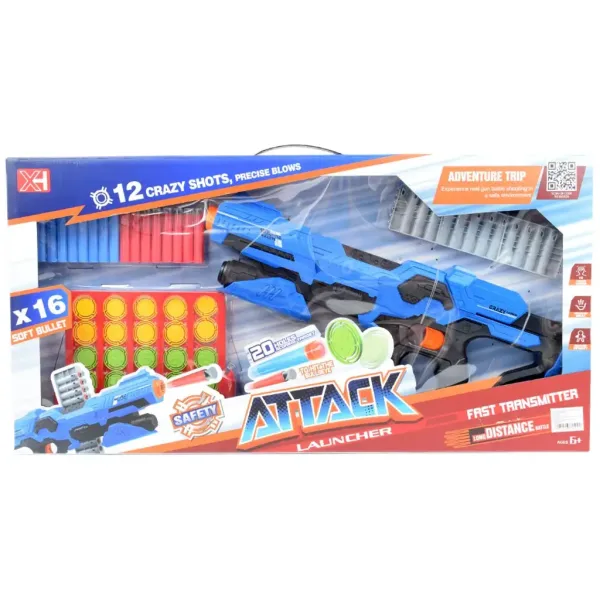 Attack Launcher: Ročno orožje za spužvaste naboje s tarčo z žetoni in naboji 49 cm slika 9