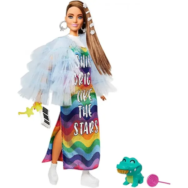 Barbie: Ekstravagantna lutka v mavrični obleki - Mattel slika 2