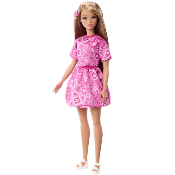 Barbie: Fashionista Prijateljice stilna modna punčka v roza obleki s vzorcem šalov - Mattel slika 2