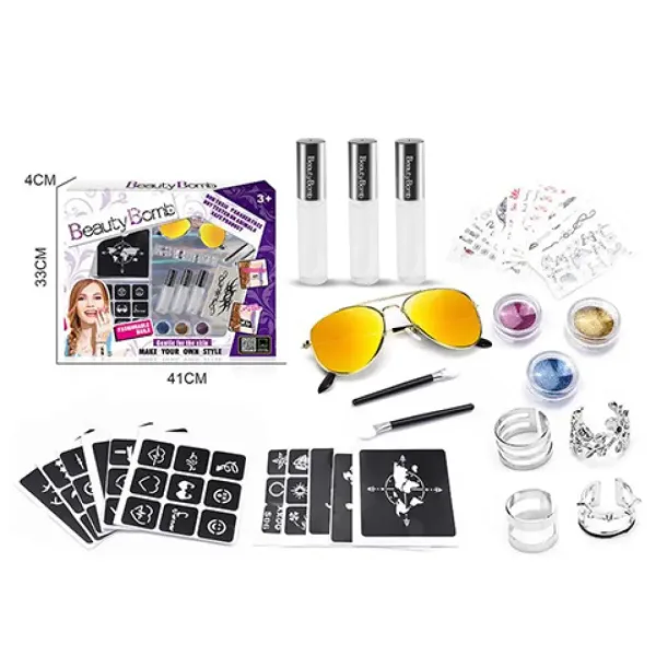 Beauty World: Beauty Bomb tetovaže z bleščicami kreativni set s sončnimi očali slika 2