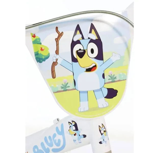 Bluey 12” otroški kolo s nosilcem za bidon in stranskimi kolesi v beli-modri-zeleni barvi – Dino Bikes kolo slika 3