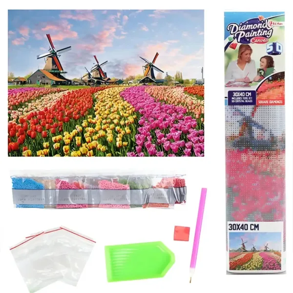 Diamantni mozaik: Nizozemsko polje tulipanov set za diamantno slikanje 30x40cm slika 2