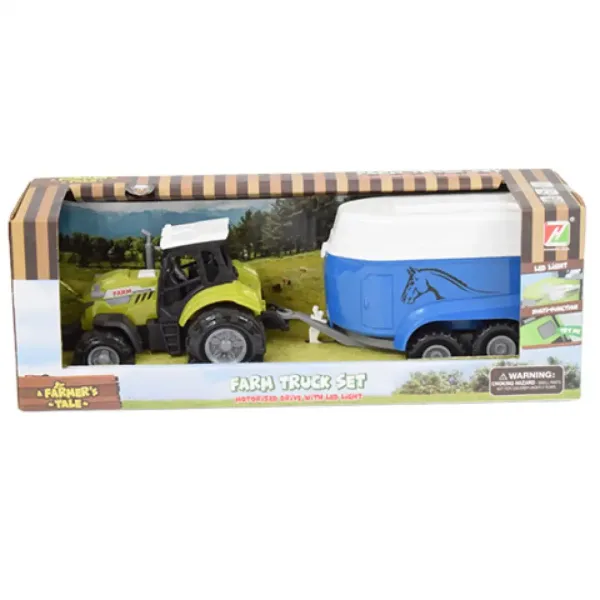 Farm Truck: Traktor za prevoz konjev s prikolico, lučjo in zvokom 23 cm slika 4
