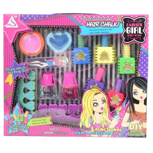 Fashion Girl: Set za ličenje s kredo za lase, ličili in gobico za ločevanje prstov slika 4