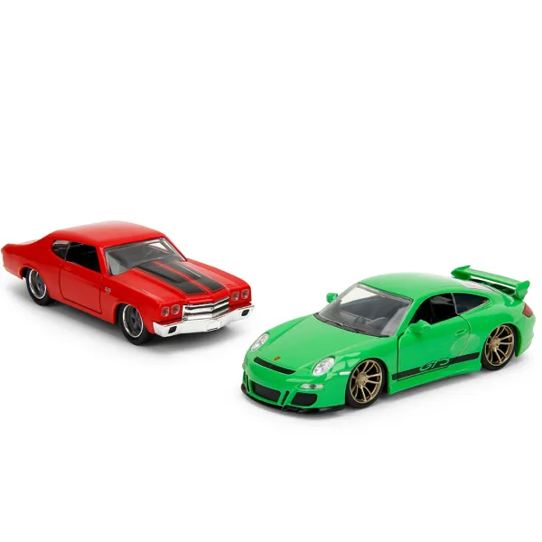 Fast & Furious Legacy Series – Dom Chevrolet Chevelle SS in Porsche 911 GT3 (997) kovinski avtomobilski model set - Jada Toys slika 2