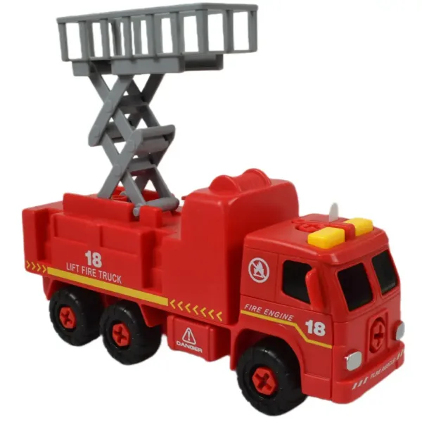 Fire Engine: Razstaljivo gasilsko vozilo z dvižno platformo, z orodjem in zvoki 20 cm slika 3