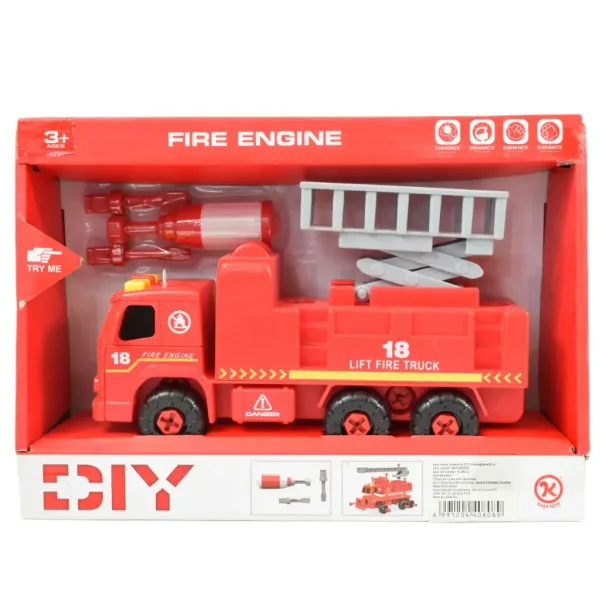 Fire Engine: Razstaljivo gasilsko vozilo z dvižno platformo, z orodjem in zvoki 20 cm slika 7