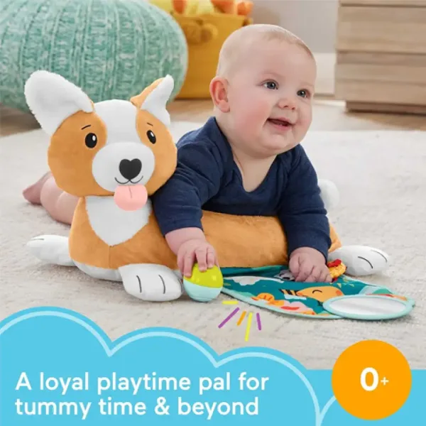 Fischer-Price: Corgie Puppy Rasti z mano blazina za trebušček z ropotuljico, grizalom in ogledalom - slika 2