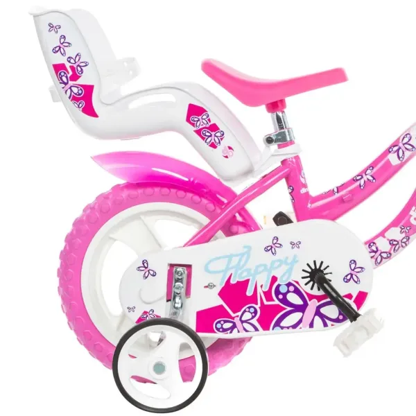 Flappy 12” otroško kolo s košarico in sedežem za lutko v roza-beli barvi - Dino Bikes kolo slika 2