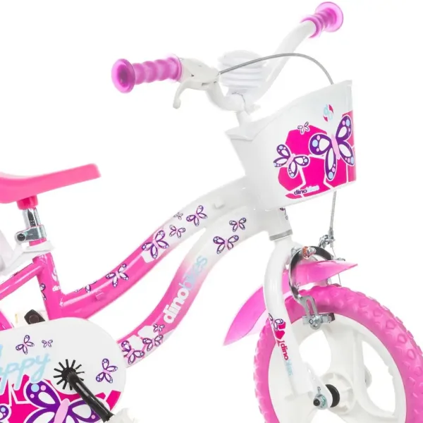 Flappy 12” otroško kolo s košarico in sedežem za lutko v roza-beli barvi - Dino Bikes kolo slika 3